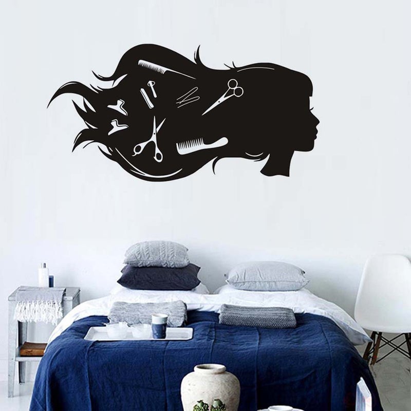 2pcs Hair Salon Barber Shop Hairdressing Wall Sticker Wall Decals Wall Paper for Salon Home (Black) - Image 5