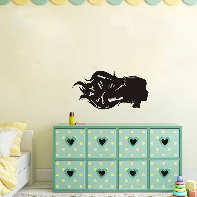 2pcs Hair Salon Barber Shop Hairdressing Wall Sticker Wall Decals Wall Paper for Salon Home (Black) - Image 1
