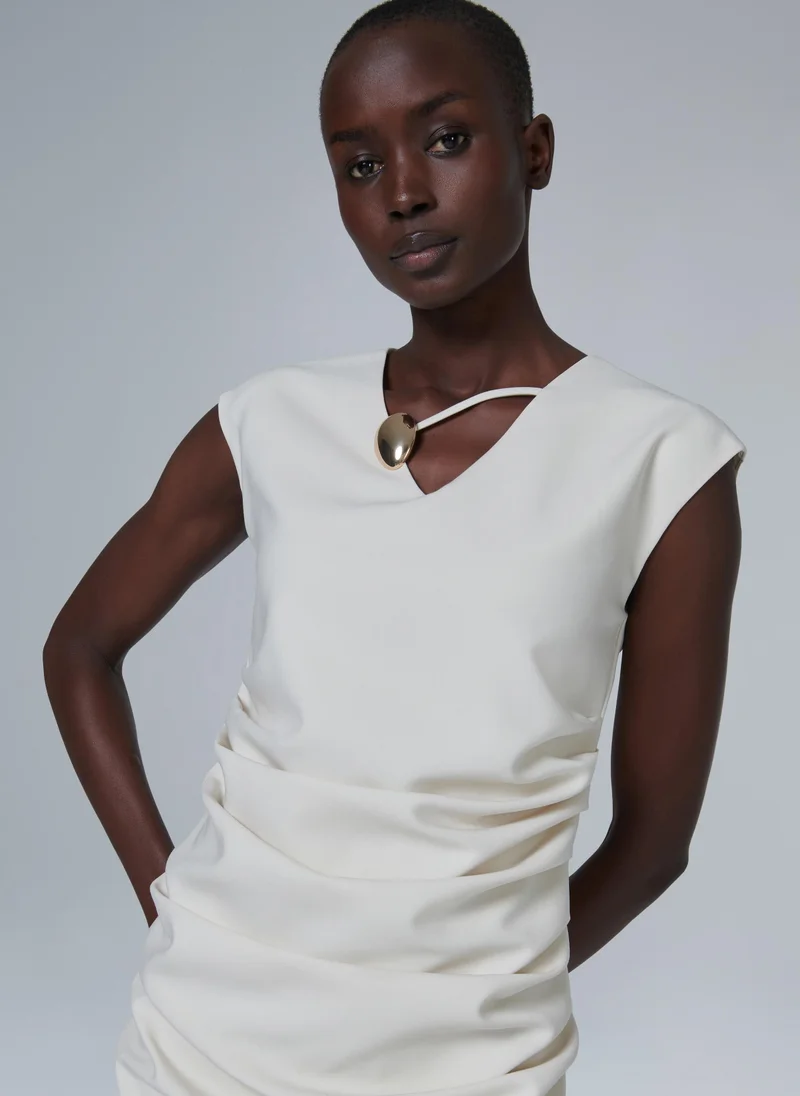 Leem  Gathered Neck Trim Dress - Shorter length for Women | Best Price UAE