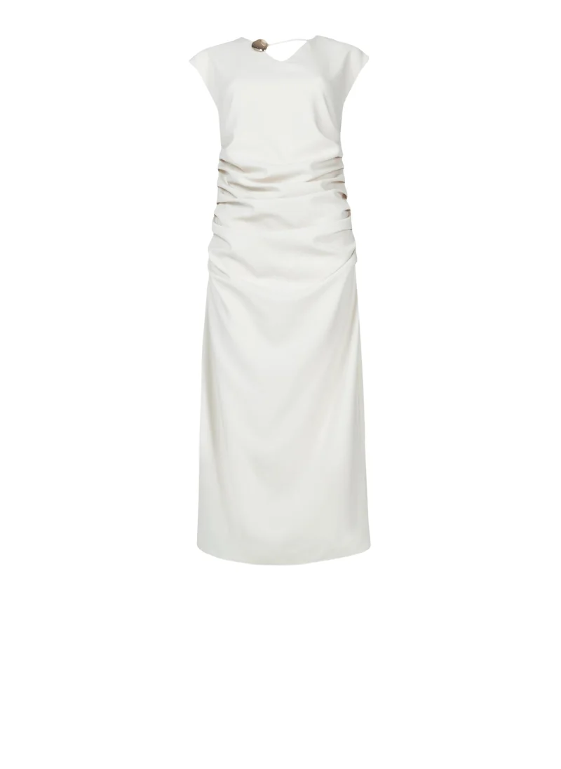 Leem  Gathered Neck Trim Dress - Shorter length for Women | Best Price UAE
