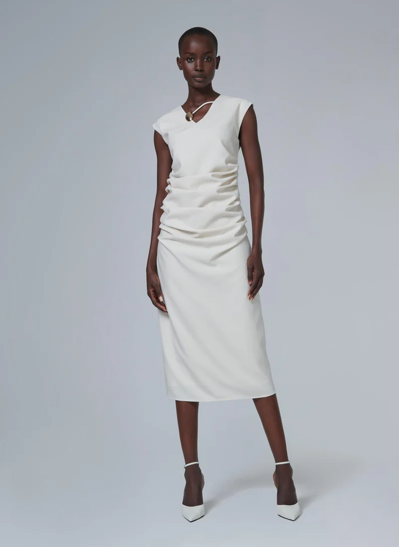 leem Gathered Neck Trim Dress - Shorter length