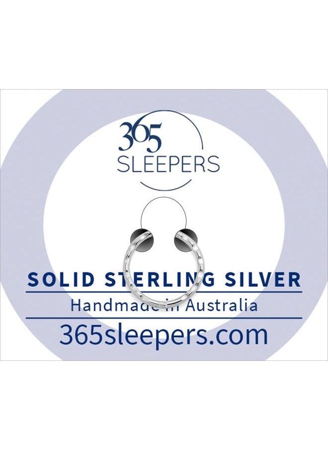 365 Sleepers - (10mm) 925 Solid Sterling Silver Australian Made Faceted Hinged Sleeper Earrings Nose Lip Septum Tragus Hoop Segment Ring Nickel Free Hypoallergenic - Image 1