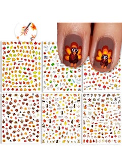 HOXIEYA 3D Thanksgiving Nail Art Stickers 6 Sheets Autumn Fall Nail Art Accessories Decals Self-Adhesive Maple Leaf Pumpkin Turkey Designs Sticker for Women Nail Arts DIY Nail Decorations Halloween Party  - Image 1