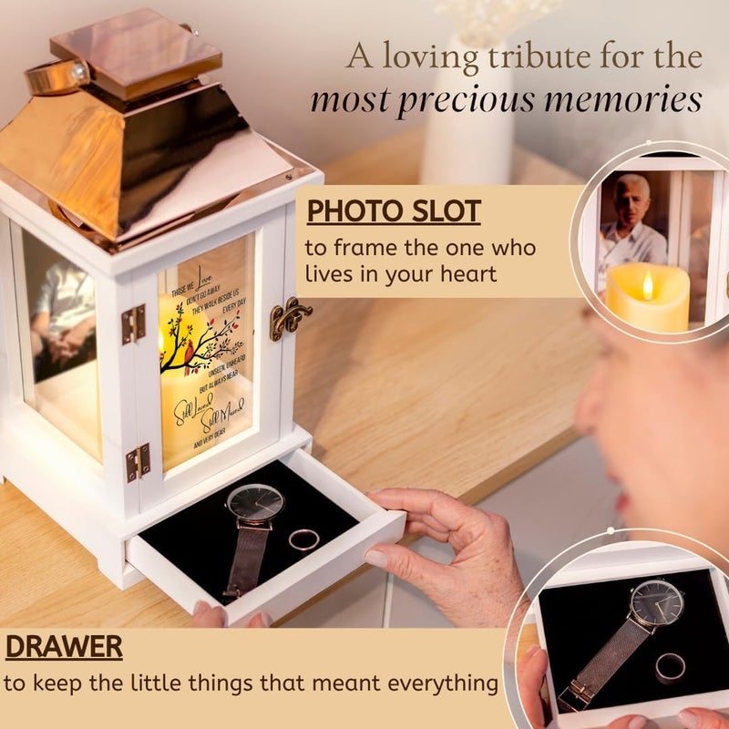 STILLWIND Memorial Lantern - Unique Design with a Drawer for Keepsakes & a Photo Holder to Honor the Memory of Your Loved One - Securely Packaged in a Ready-to-Gift Premium Box by Those We Love/Copper - Image 3