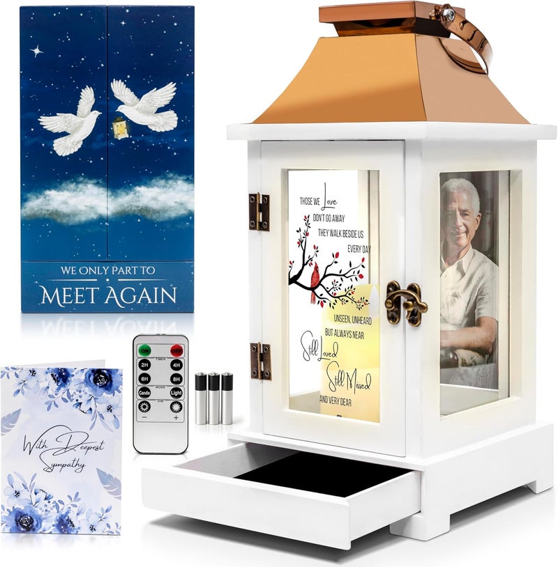 STILLWIND Memorial Lantern - Unique Design with a Drawer for Keepsakes & a Photo Holder to Honor the Memory of Your Loved One - Securely Packaged in a Ready-to-Gift Premium Box by Those We Love/Copper - Image 1