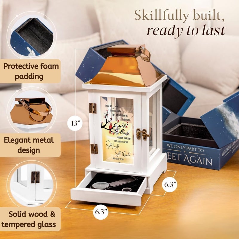 STILLWIND Memorial Lantern - Unique Design with a Drawer for Keepsakes & a Photo Holder to Honor the Memory of Your Loved One - Securely Packaged in a Ready-to-Gift Premium Box by Those We Love/Copper - Image 5