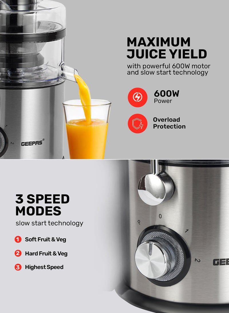 GEEPAS Centrifugal Juicer 2.2 L 800W |Pulp Container Machine Juice Extractor With 75MM Wide Mouth | 2 Speed, Stainless Steel Body, Non-Slip Feet 1.6 L 800 W GJE5437 Red/Black/Clear - Image 3
