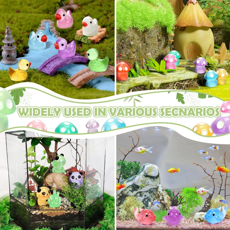 GOKUPOK Luminous Mini Resin Ducks Tiny Animals Glow in The Dark Duck Panda Dolphin Mushroom 4 Combination Sets for Garden Micro Landscape Aquarium Potted Dollhouse Decor 105PCS - Image 5