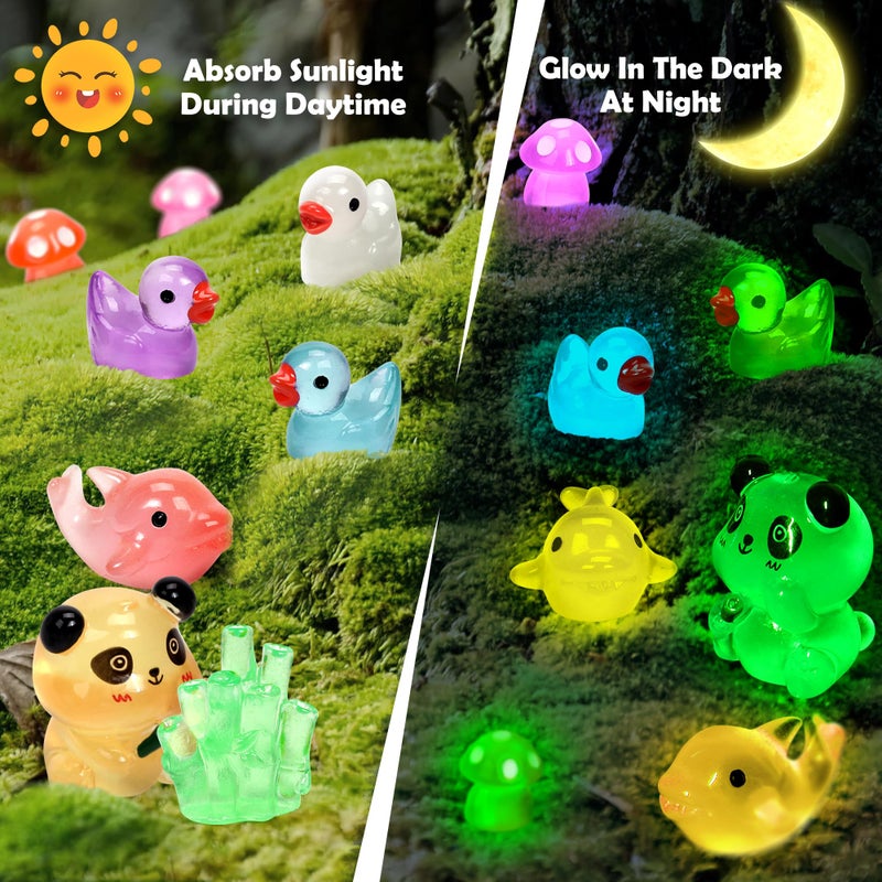 GOKUPOK Luminous Mini Resin Ducks Tiny Animals Glow in The Dark Duck Panda Dolphin Mushroom 4 Combination Sets for Garden Micro Landscape Aquarium Potted Dollhouse Decor 105PCS - Image 2