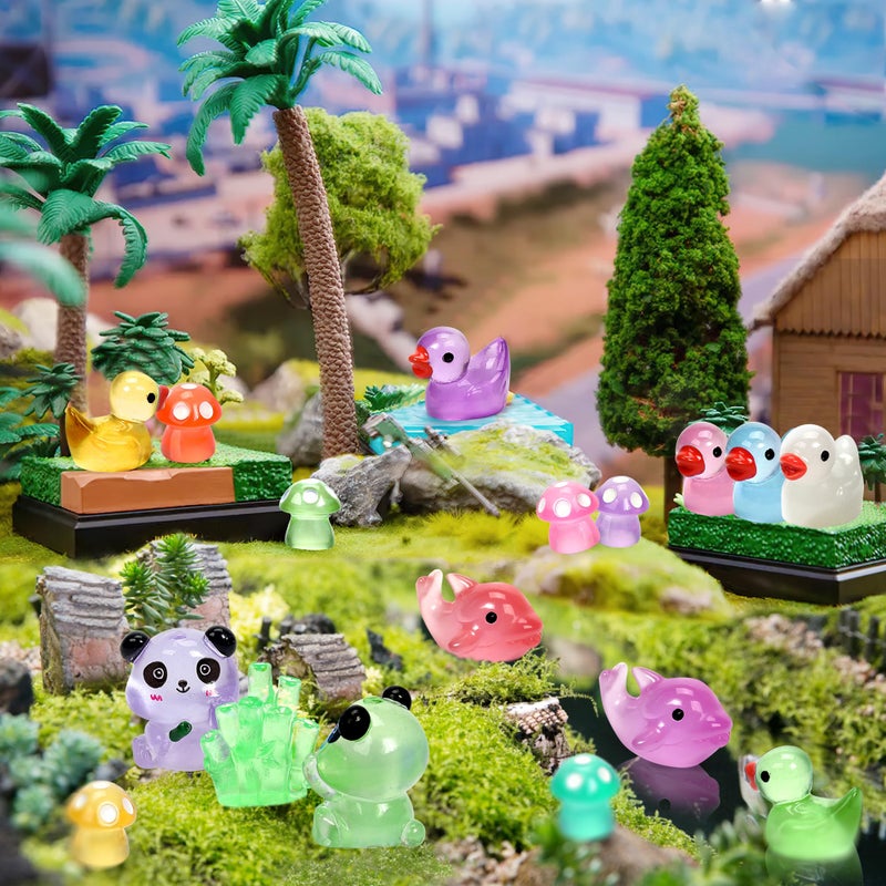 GOKUPOK Luminous Mini Resin Ducks Tiny Animals Glow in The Dark Duck Panda Dolphin Mushroom 4 Combination Sets for Garden Micro Landscape Aquarium Potted Dollhouse Decor 105PCS - Image 4