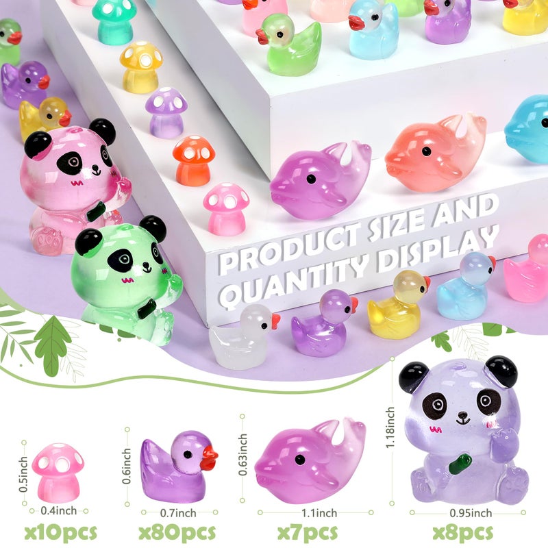 GOKUPOK Luminous Mini Resin Ducks Tiny Animals Glow in The Dark Duck Panda Dolphin Mushroom 4 Combination Sets for Garden Micro Landscape Aquarium Potted Dollhouse Decor 105PCS - Image 3