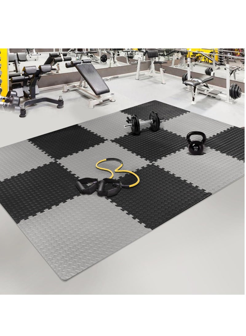 كيل › 12 قطعة من حصائر الأرضية المصنوعة من رغوة EVA للصالة الرياضية المنزلية – حصائر تمرين متشابكة مانعة للانزلاق، بلاط أرضيات واقي للاستخدام في التمرينات الرياضية والاستخدام المنزلي (رمادي) - Image 2