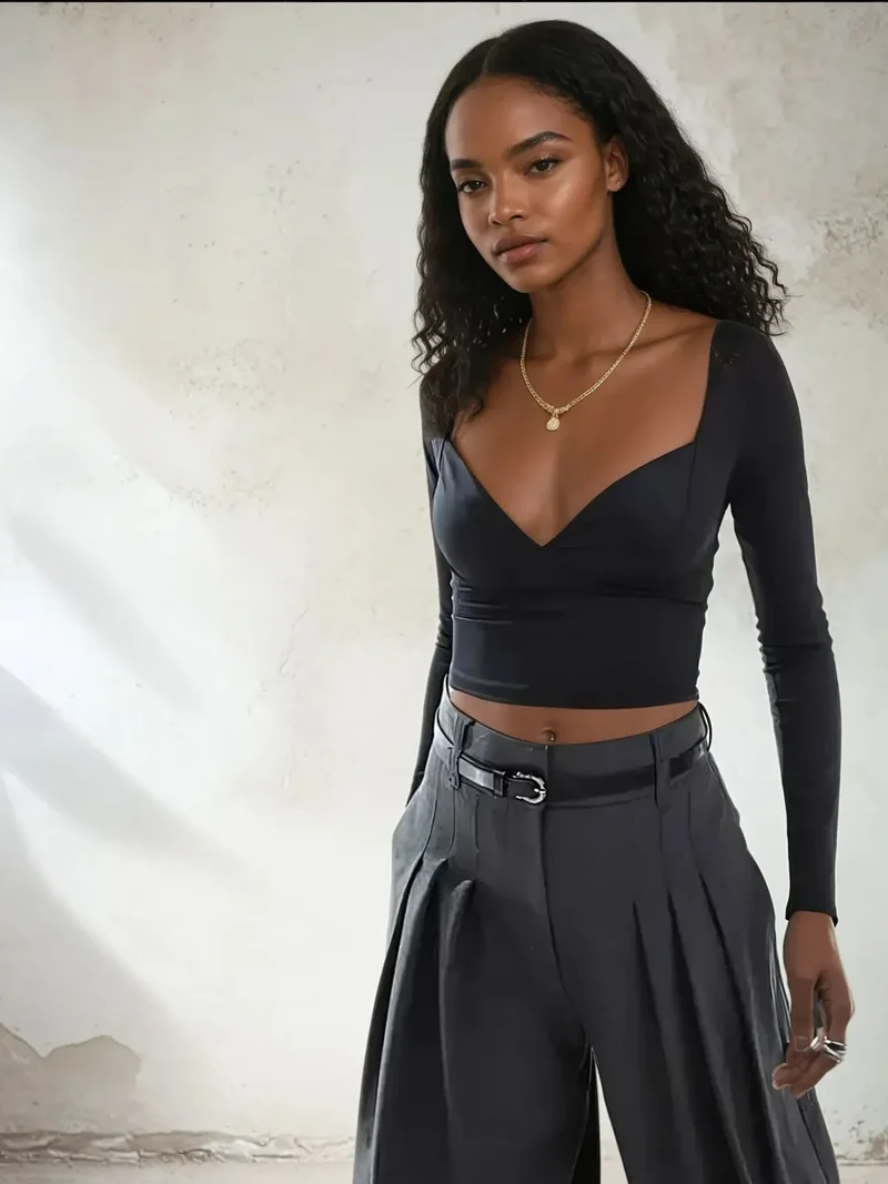 HICCUP Deep V Long Sleeve Top