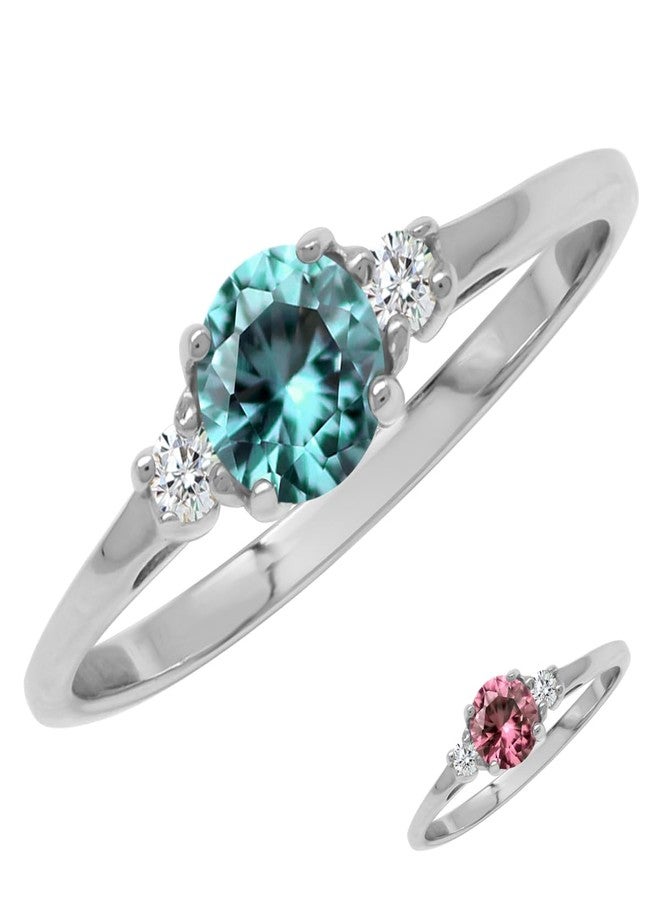 Silvershake Petite Created Color Change Alexandrite and White Cubic Zirconia 925 Sterling Silver Promise Ring Size 8 - Image 1
