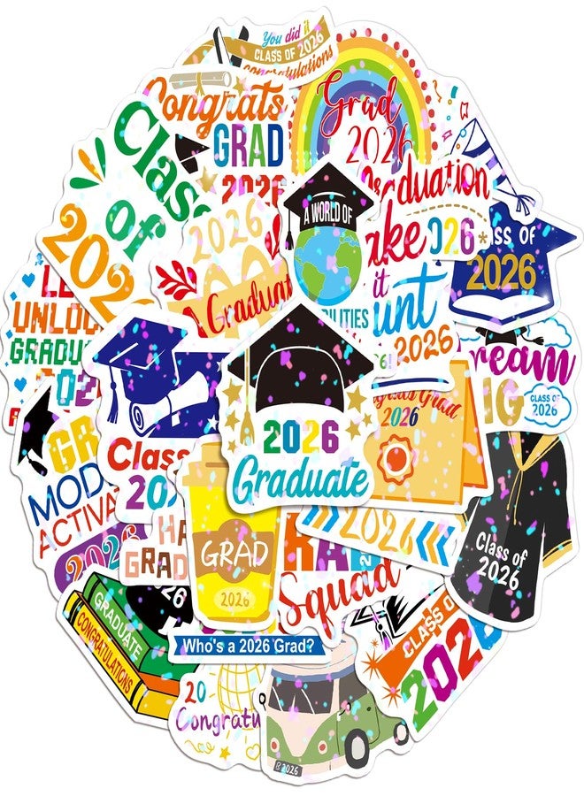 Fancy Land Holographic Class of 2026 Graduation Stickers Vinyl Waterproof Graduate Sticker Decals for Water Bottle Laptop Phone Scrapbook Journaling Supplies 50Pcs - Image 1