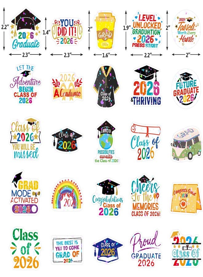 Fancy Land Holographic Class of 2026 Graduation Stickers Vinyl Waterproof Graduate Sticker Decals for Water Bottle Laptop Phone Scrapbook Journaling Supplies 50Pcs - Image 2