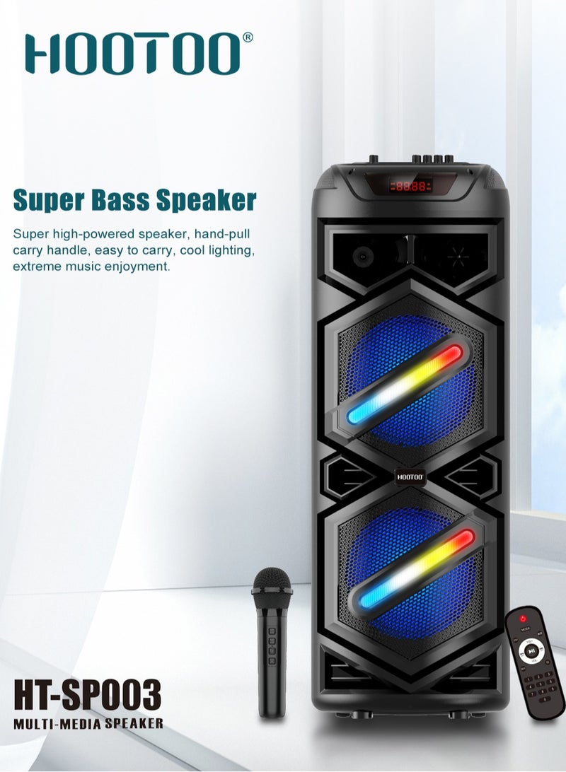 هوتو سبيكر مكبر صوت HT-SP003 للحفلات يعمل بالبلوتوث و بريموت تحكم وصوت قوي وواضح مزود بأضواء مبهرة يدعم الذاكرة الخارجية SD card مناسب للرحلات والتجمعات والمناسبات يعمل بالشحن من هوتو - Image 2