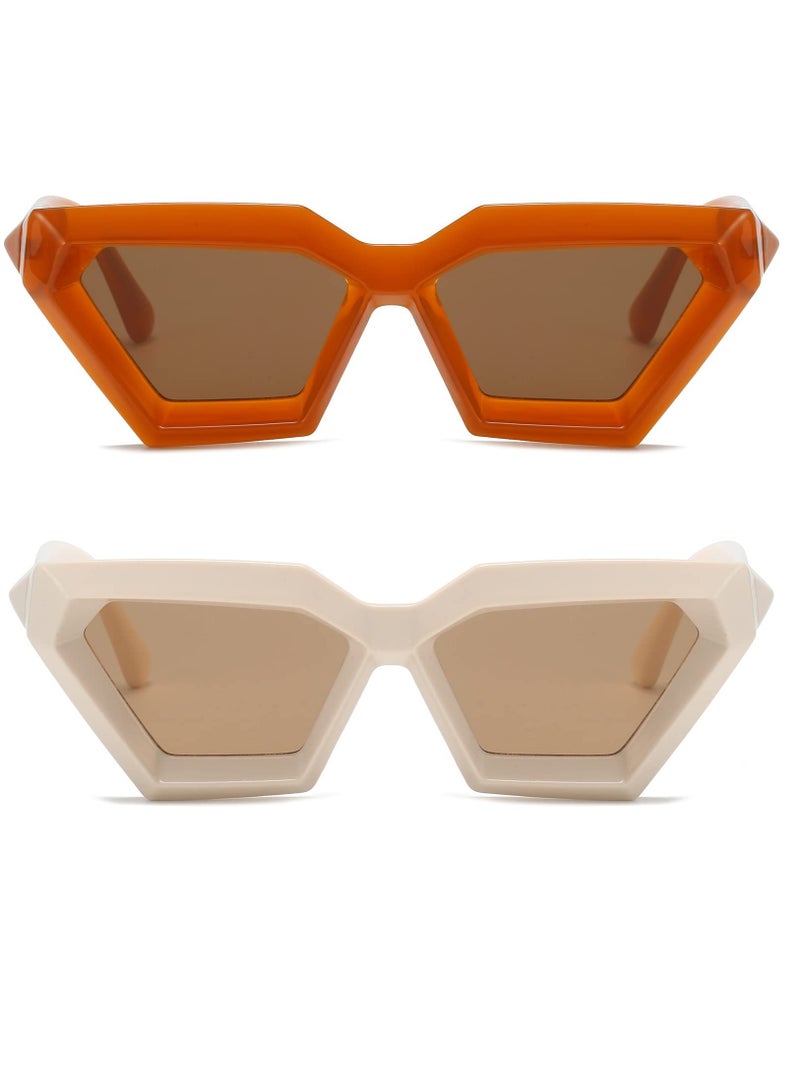 Zikra Thick Frame Cat Eye Sunglasses for Women, 2 Pcs Vintage Trendy Cateye Sun Glasses Retro Style Shades - Image 1