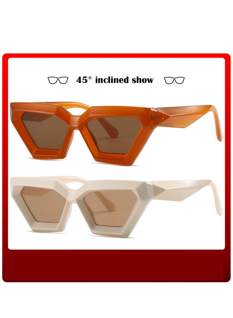 Zikra Thick Frame Cat Eye Sunglasses for Women, 2 Pcs Vintage Trendy Cateye Sun Glasses Retro Style Shades - Image 2