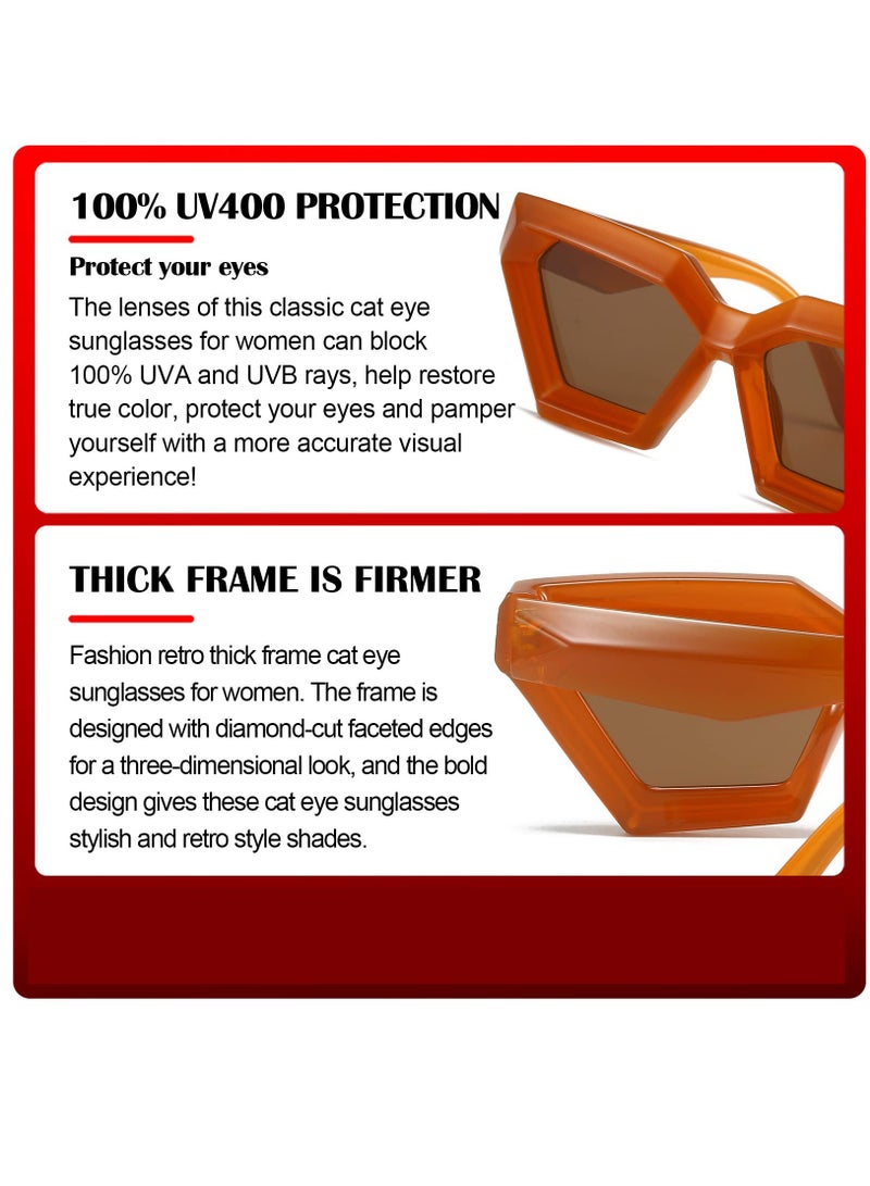 Zikra Thick Frame Cat Eye Sunglasses for Women, 2 Pcs Vintage Trendy Cateye Sun Glasses Retro Style Shades - Image 4