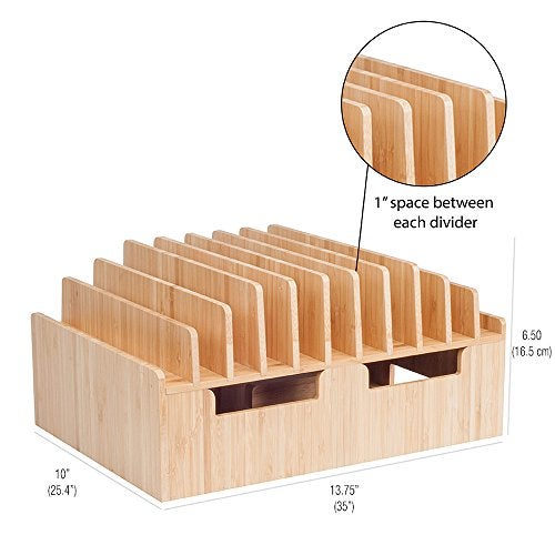 MobileVision Bamboo 10-Port Charging Station & Docking Organizer for Smartphones & Tablets, Family-Sized, for use in Corporate Offices & Classrooms - Image 2