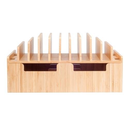 MobileVision Bamboo 10-Port Charging Station & Docking Organizer for Smartphones & Tablets, Family-Sized, for use in Corporate Offices & Classrooms - Image 4