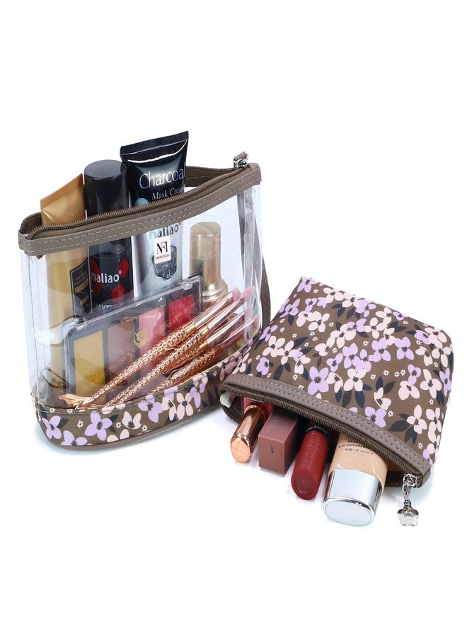 NFI essentials Set of 2 Flower Print Cosmetic Pouch Makeup Pouch Travel Organizer Toiletry Bag for Women Zippered Pouch Set with Handle, Large & Medium - Image 2