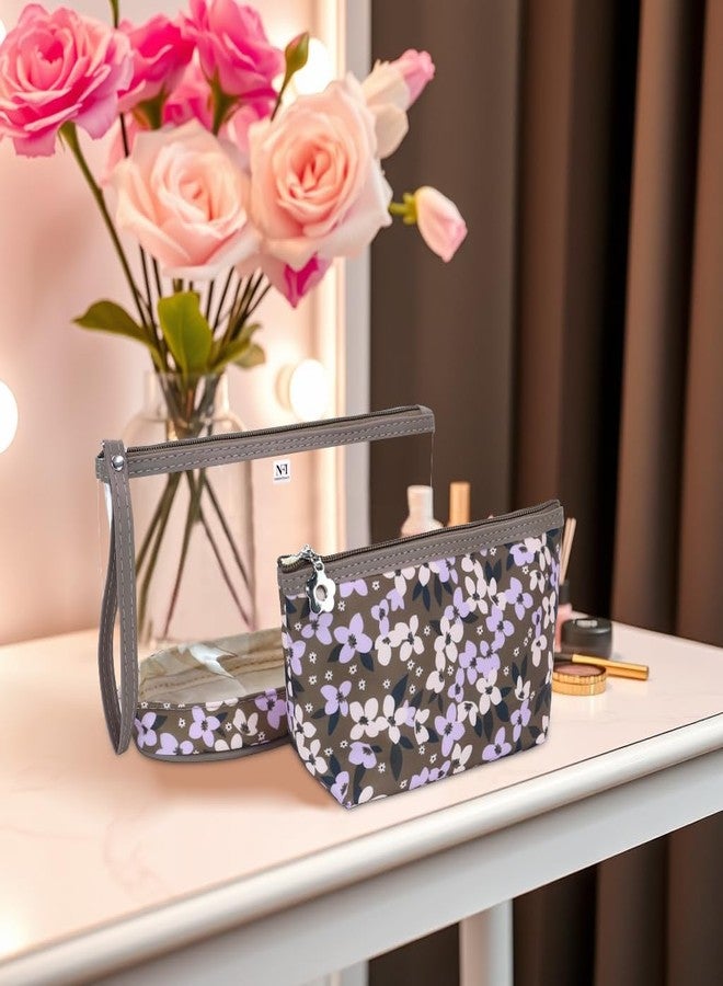 NFI essentials Set of 2 Flower Print Cosmetic Pouch Makeup Pouch Travel Organizer Toiletry Bag for Women Zippered Pouch Set with Handle, Large & Medium - Image 5