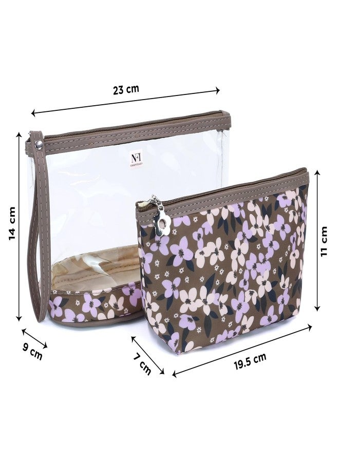 NFI essentials Set of 2 Flower Print Cosmetic Pouch Makeup Pouch Travel Organizer Toiletry Bag for Women Zippered Pouch Set with Handle, Large & Medium - Image 4
