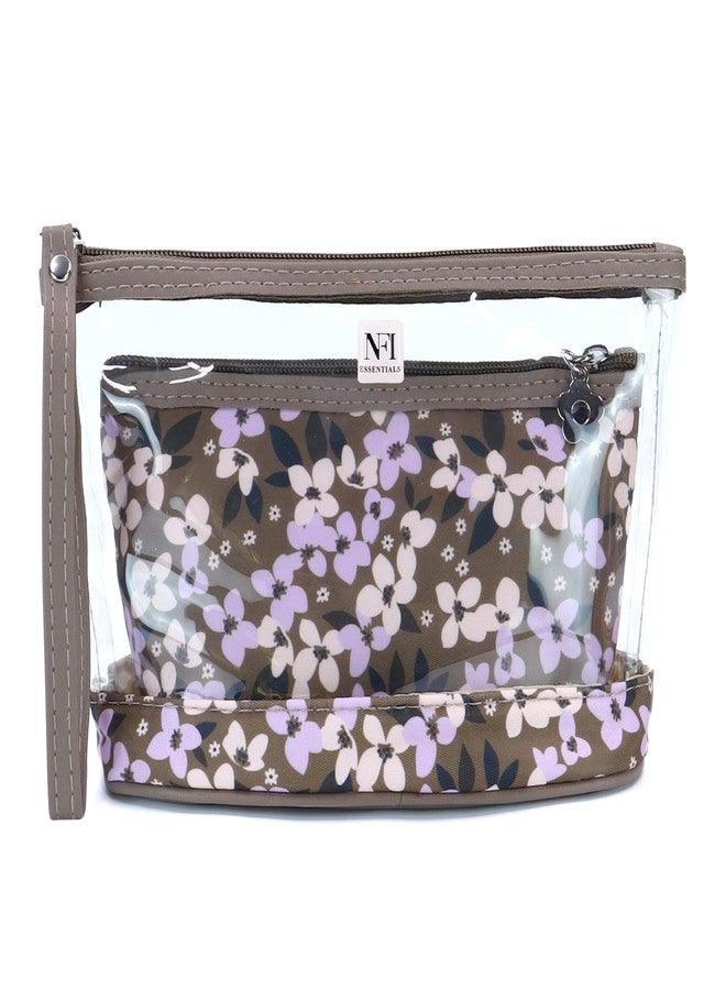 NFI essentials Set of 2 Flower Print Cosmetic Pouch Makeup Pouch Travel Organizer Toiletry Bag for Women Zippered Pouch Set with Handle, Large & Medium - Image 3