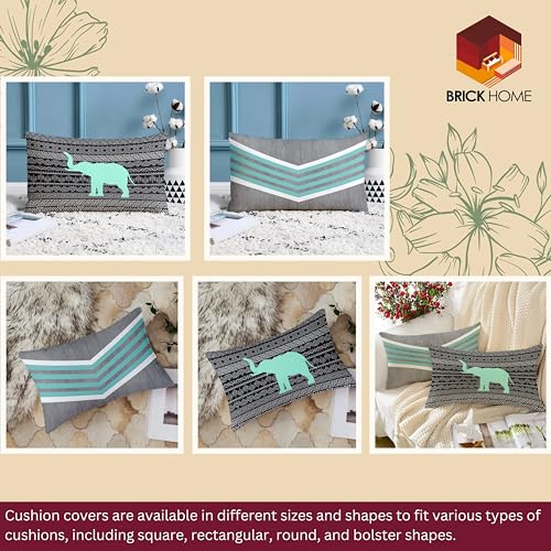 BRICK HOME Grey Teal Multicolor Printed Poly Cotton Cushion Cover, 12X18 Inches with fillers, Set of 2 - Image 2
