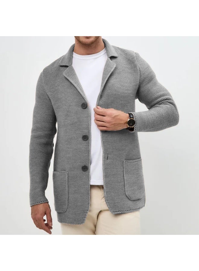 NIBEMINENT Autumn Daily Leisure Mens Knit Cardigan Tops Trendy Turn-down Collar Button-up Sweater Jacket Coats For Men Vintage Sweatercoats - Image 1