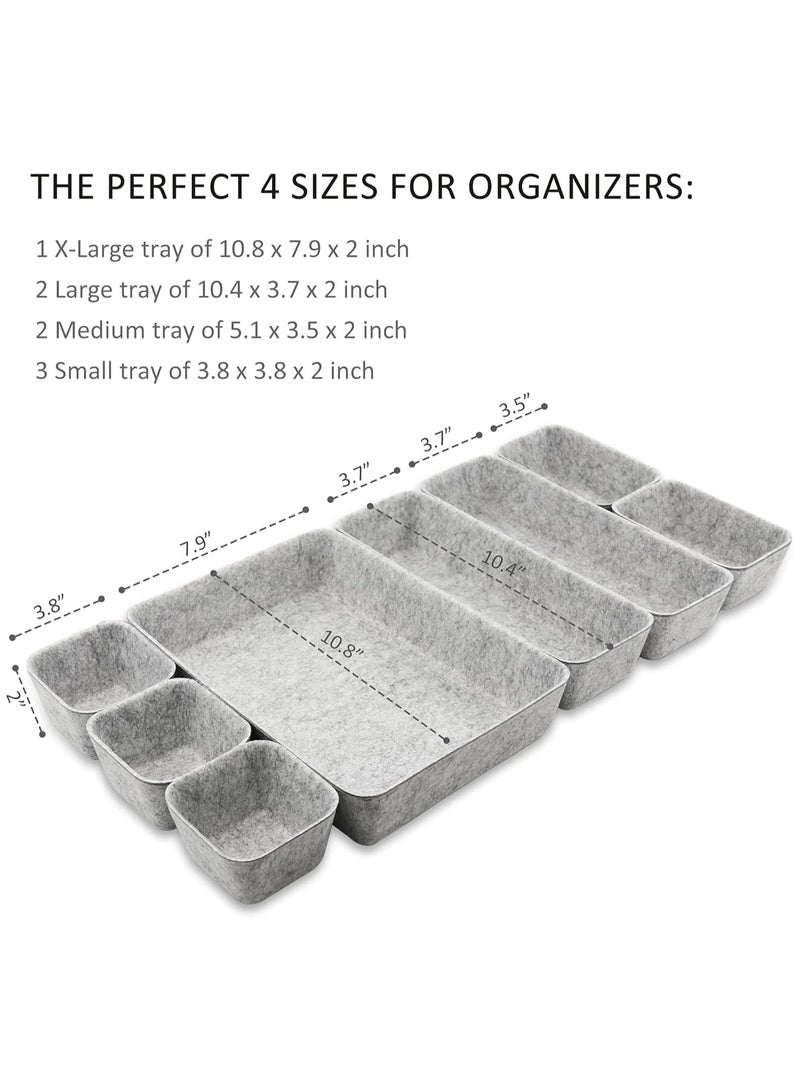Felt Drawer Organizer Tray, 8 Pack Shallow Desk Drawer Organizer with 4 Sizes , Save Desk Space Dividers Box for Office Gadgets and Jewelry Storage (Gray)  - Image 2