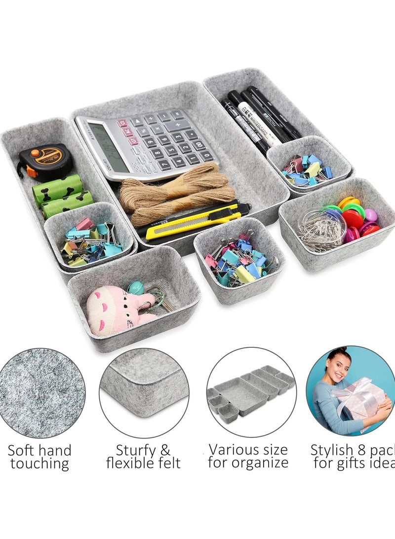 Felt Drawer Organizer Tray, 8 Pack Shallow Desk Drawer Organizer with 4 Sizes , Save Desk Space Dividers Box for Office Gadgets and Jewelry Storage (Gray)  - Image 3