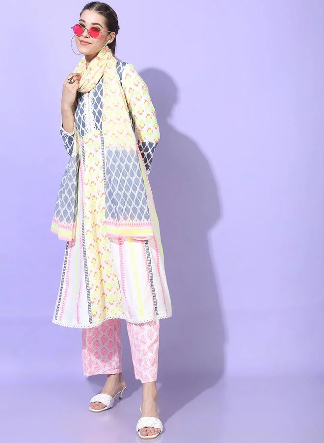 Vishudh Pack of 3 - Viscose Rayon Printed Kurta, Trousers & Dupatta by Styli