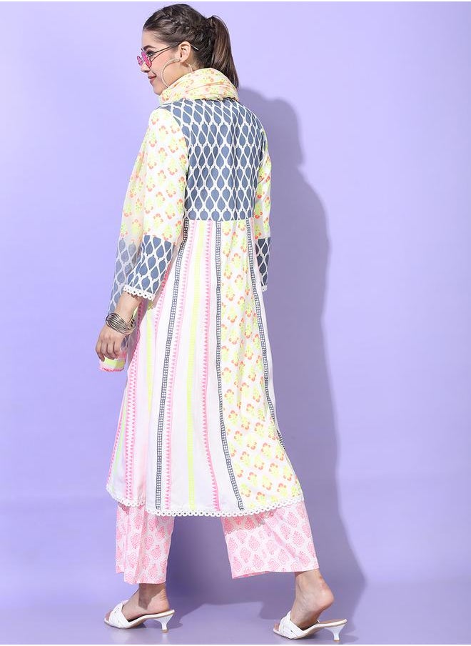 Vishudh Pack of 3 - Viscose Rayon Printed Kurta, Trousers & Dupatta by Styli  - Image 3