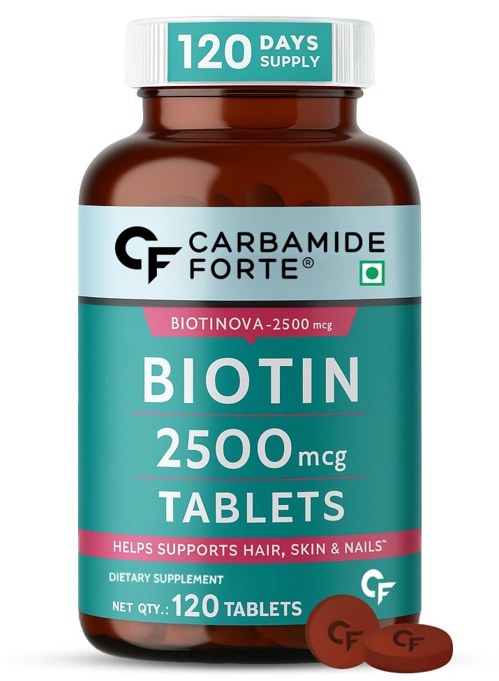 كارباميد فورتي كارباميد فورت بيوتين 2500 ميكروجرام | أقراص البيوتين لنمو الشعر | مكمل البيوتين للشعر والبشرة والأظافر | فيتامينات الشعر للرجال والنساء | 120 قرص - Image 1