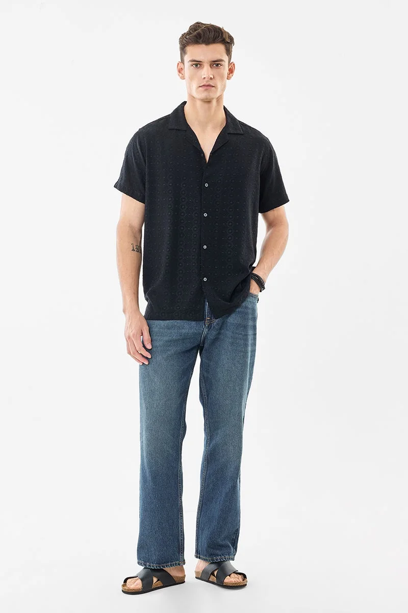 سنيتش Black Textured Half Sleeve Boxy Shirt