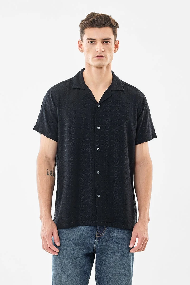 سنيتش Black Textured Half Sleeve Boxy Shirt