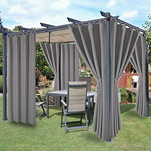 LORDTEX Waterproof IndoorOutdoor Curtains for Patio Thermal Insulated Sun Blocking Detachable Sticky Tab Top Blackout Curtains for Bedroom Porch Pergola 52 x 95 inch 2 Panels Veridian Grey