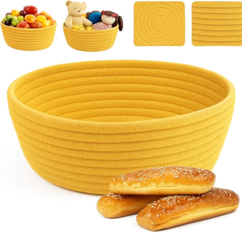 MZ Cotton Rope Storage Bowl, Round Decorative Basket for Bread and Pastries, cream, 22 x 9 cm (Golden Yellow)