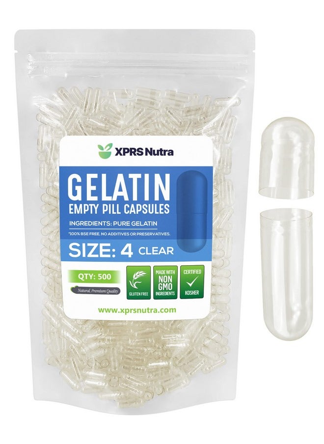 XPRS Nutra - Size 4 Empty Capsules 500 Count Clear Small Empty Gelatin Capsules Empty Pill Capsules For Diy Capsule Filling Bovine Pill Capsules Empty Gel Caps - Image 1
