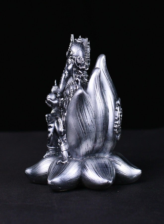 Artarium Padma Ganesha Idol Silver Sculpture for Car Dashboard Sister Birthday Gifts Home Decor Lord Ganesh Statue Sitting On Lotus Compact Spiritual Showpiece Size -2.7 Inch - Image 3