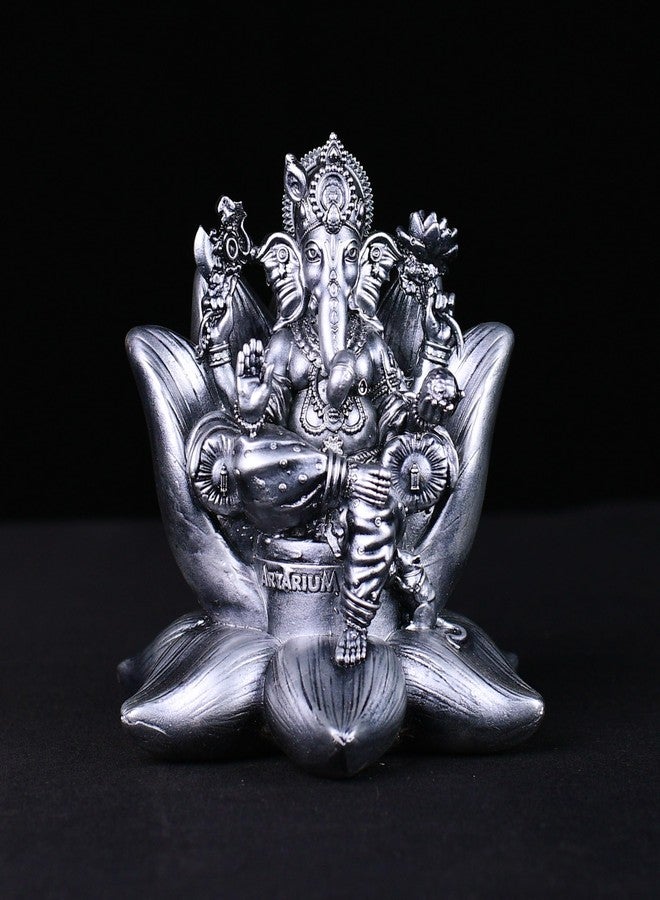 Artarium Padma Ganesha Idol Silver Sculpture for Car Dashboard Sister Birthday Gifts Home Decor Lord Ganesh Statue Sitting On Lotus Compact Spiritual Showpiece Size -2.7 Inch - Image 5