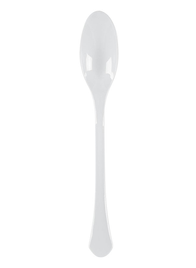 Restaurantware-Cater Tek 9.8 Inch Catering Spoons, 10 Disposable Serving Utensils - Comfortable Handle, Serve Hot And Cold Food, White Plastic Serving Spoons, For Parties, Buffets, Catering Events - Image 2