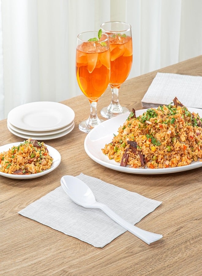 Restaurantware-Cater Tek 9.8 Inch Catering Spoons, 10 Disposable Serving Utensils - Comfortable Handle, Serve Hot And Cold Food, White Plastic Serving Spoons, For Parties, Buffets, Catering Events - Image 3