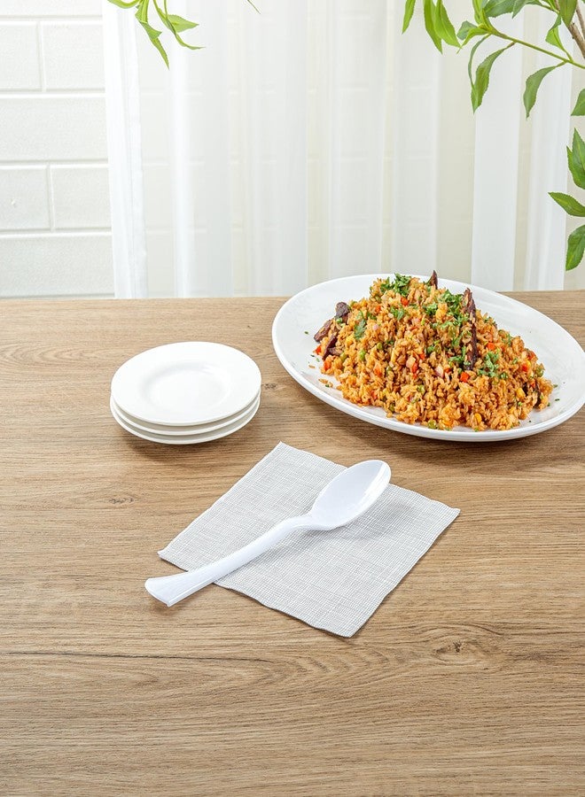 Restaurantware-Cater Tek 9.8 Inch Catering Spoons, 10 Disposable Serving Utensils - Comfortable Handle, Serve Hot And Cold Food, White Plastic Serving Spoons, For Parties, Buffets, Catering Events - Image 5