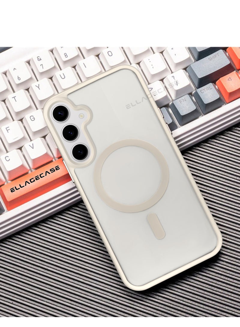 ELLAGECASE حافظة أنيقة بيضاء لهاتف سامسونج جالاكسي S24 بلس، حماية كاميرا قوية، مضادة للصدمات، حماية معززة، متوافقة مع شحن MagSafe والشحن اللاسلكي - Image 3
