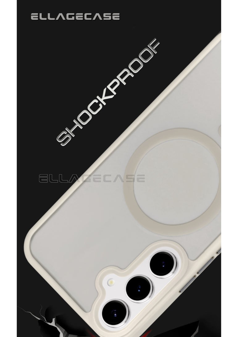 ELLAGECASE حافظة أنيقة بيضاء لهاتف سامسونج جالاكسي S24 بلس، حماية كاميرا قوية، مضادة للصدمات، حماية معززة، متوافقة مع شحن MagSafe والشحن اللاسلكي - Image 4