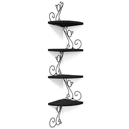 Alsonerbay Corner Shelves - Wall Mounted Floating Wood Shelf, 4 Tier Rustic Storage Shelf, Cat Shaped Shelving for Wall, Solid Wooden Decor for Living Room, Bedroom, Kitchen (Black) - Image 1